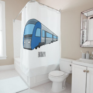 Electric train cartoon illustration shower curtain