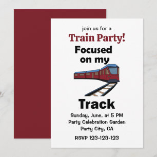 Electric Train Focused On My Track Train Party Invitation