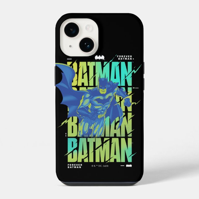 Electric Up Batman Running Through Typography iPhone Case (Back)