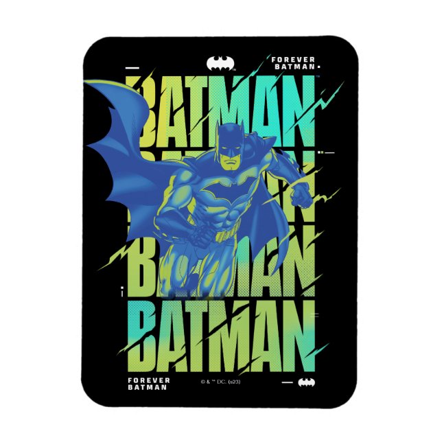 Electric Up Batman Running Through Typography Magnet (Vertical)