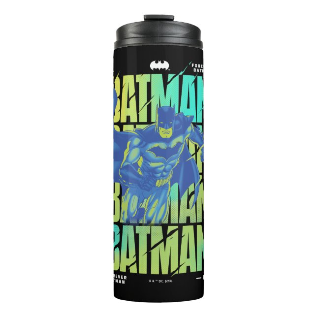 Electric Up Batman Running Through Typography Thermal Tumbler (Front)