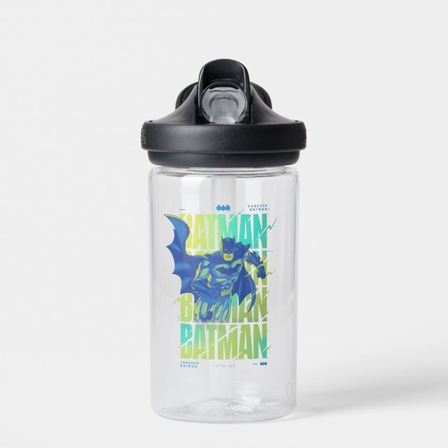 Electric Up Batman Running Through Typography Water Bottle (Front)