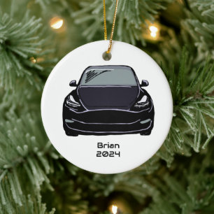 Electric Vehicle SUV Black Hand Drawn Sketch Ceramic Tree Decoration