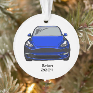 Electric Vehicle SUV Blue Hand Drawn Sketch Ornament