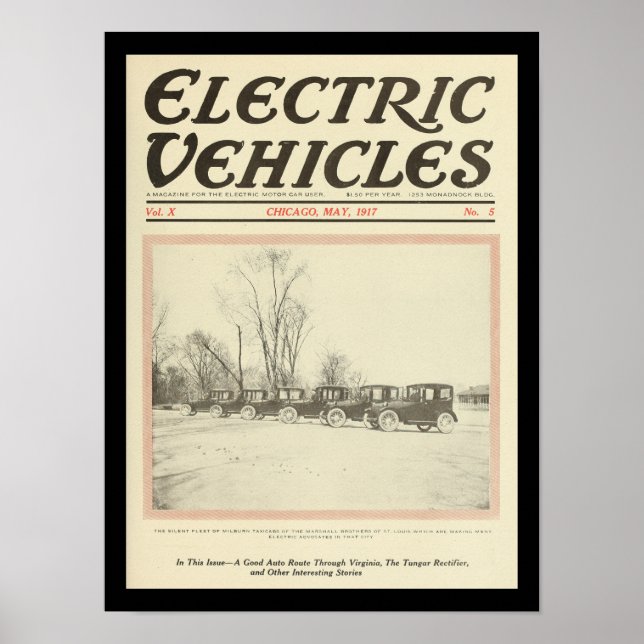 Electric Vehicles Motor Cars Vintage Print (Front)
