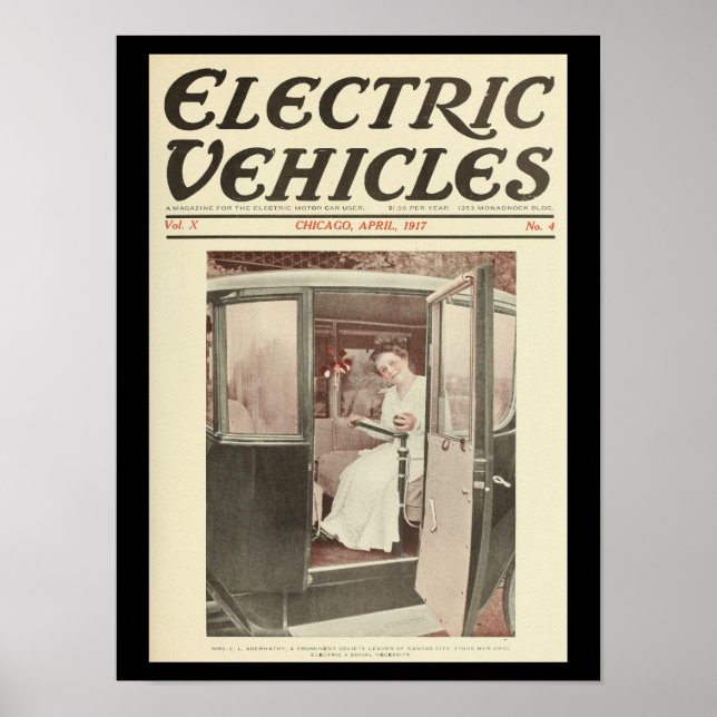 Electric Vehicles Motor Cars Vintage Print (Front)