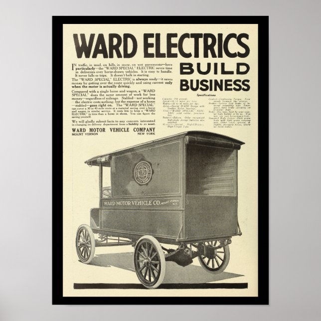 Electric Vehicles Motor Cars Vintage Print Truck (Front)