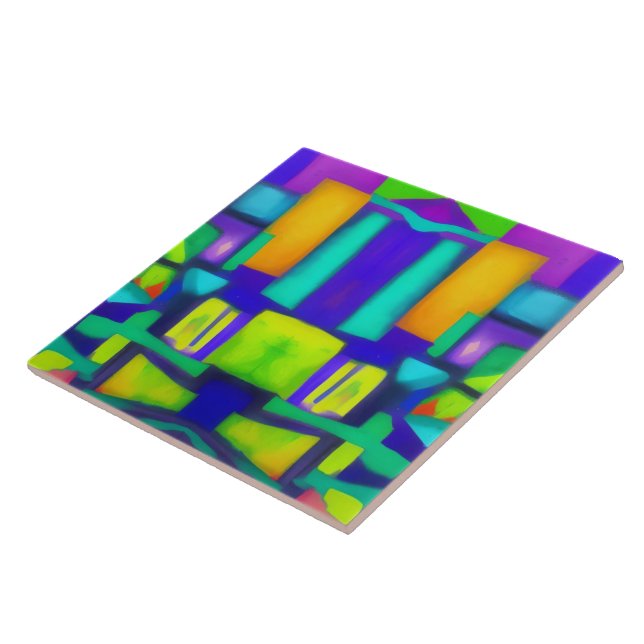 Electric Vibes Dreams Stylish Vintage Abstract Art Tile (Side)