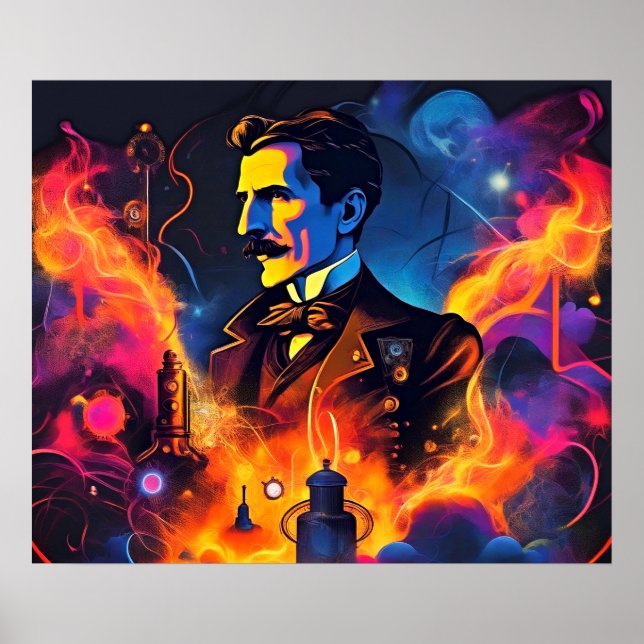 Electric Visionary: Nikola Tesla's Lightning Poster (Front)