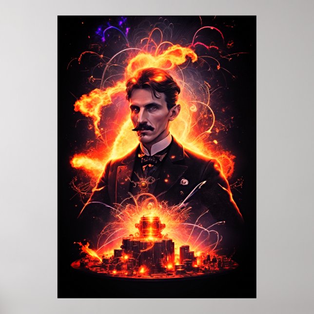 Electric Visionary: Nikola Tesla's Lightning Poster (Front)