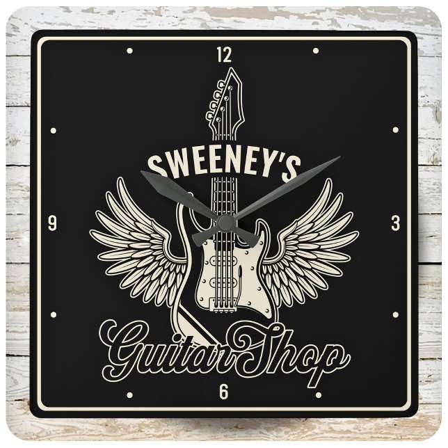 Electric Wings Guitarist Personalised Guitar Shop Square Wall Clock (Creator Uploaded)