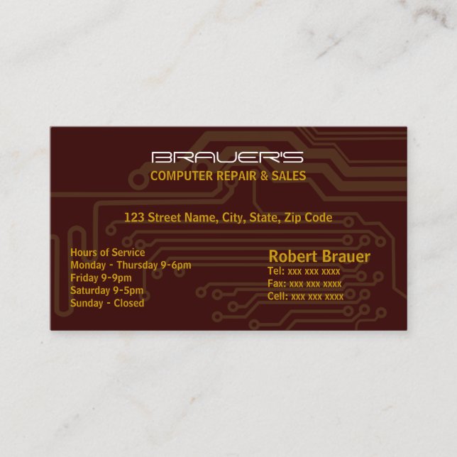 Electrical Circuit Board Brown Business Card (Front)
