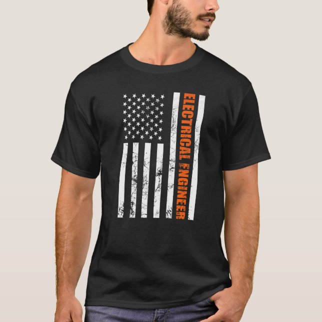 Electrical Engineer American Vertical Flag USA T-Shirt (Front)