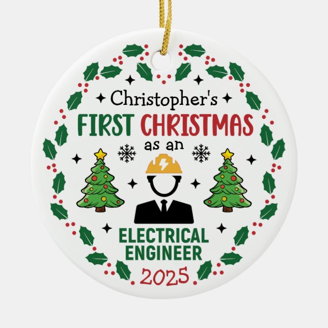 Electrical Engineer First Christmas Personalised Ceramic Tree Decoration (Front)