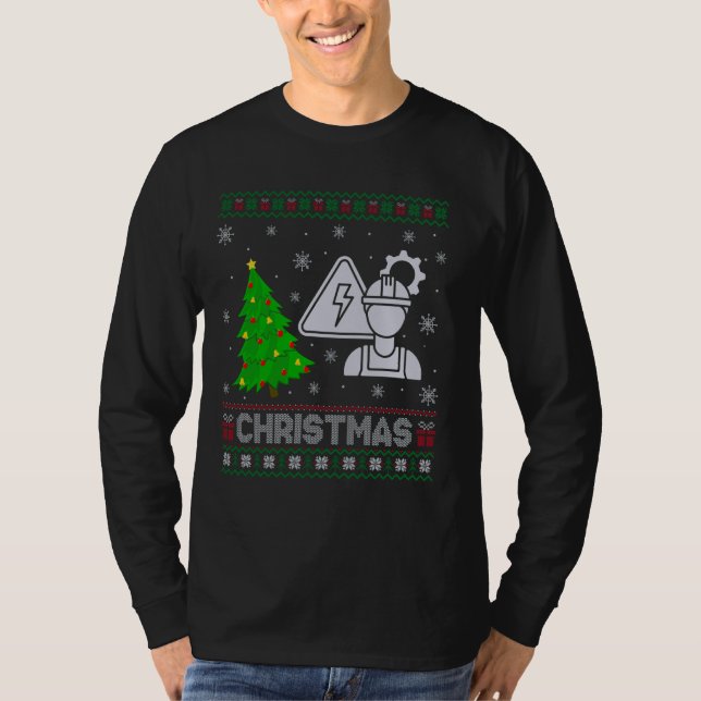 Electrical Engineer Xmas Tree Lighting Ugly Christ T-Shirt (Front)