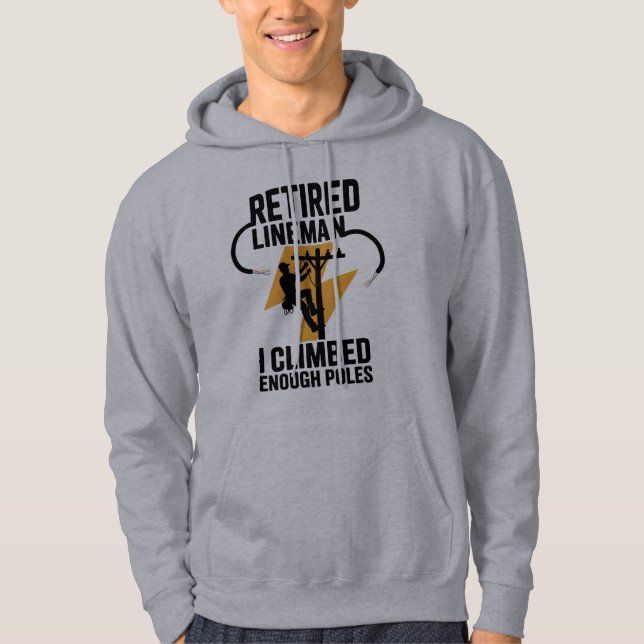 Electrical Lineman Black and Gold Lightning Graphi Hoodie (Front)