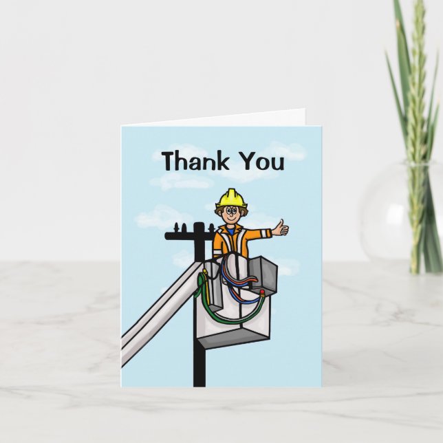 Electrical Lineman on Pole Thank You Card (Front)