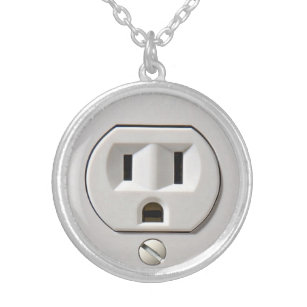 Electrical Outlet Plug-in Silver Plated Necklace