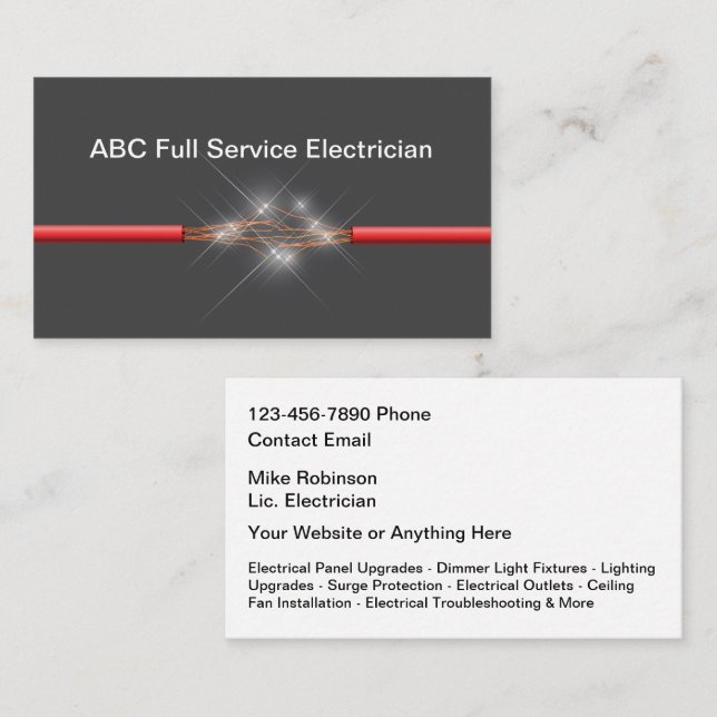 Electrical Services Electrician Business Cards (Front/Back)
