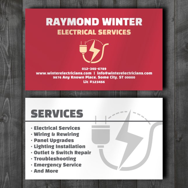 Electrical Services Professional Red Business Card (Creator Uploaded)