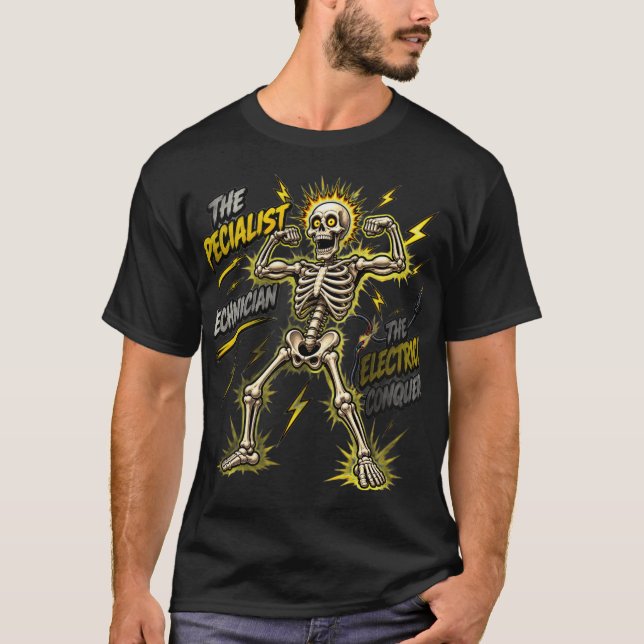 Electrical Technician Skeleton Flexing T-Shirt (Front)