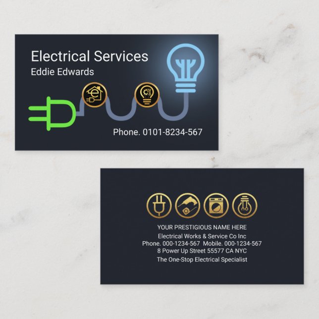 Electrical Wiring Light Power Plug Circuit Business Card (Front/Back)