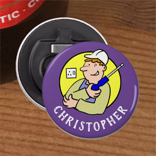 Electrical Worker Image with Name. Electrician Bottle Opener