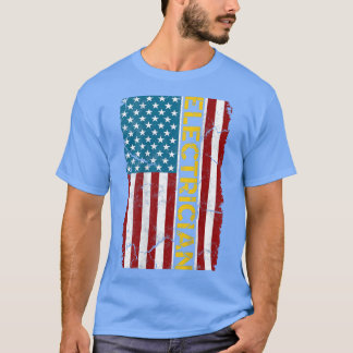 Electrician American Flag Cable Electrician Engine T-Shirt