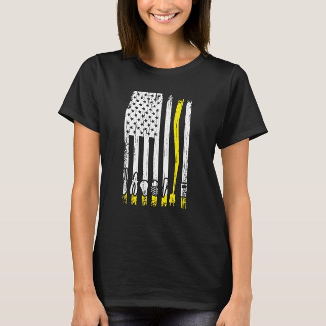 Electrician American Flag Electrical Tools Lineman T-Shirt (Front)