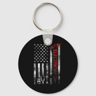 Electrician American Flag Funny Electricians Tools Key Ring