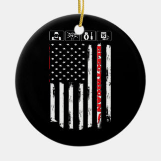 Electrician American US Flag Patriotic Technician Ceramic Tree Decoration