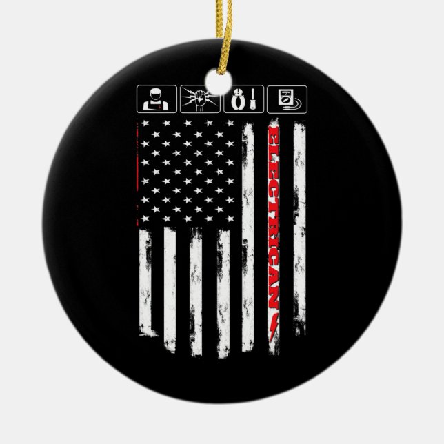 Electrician American US Flag Patriotic Technician Ceramic Tree Decoration (Front)