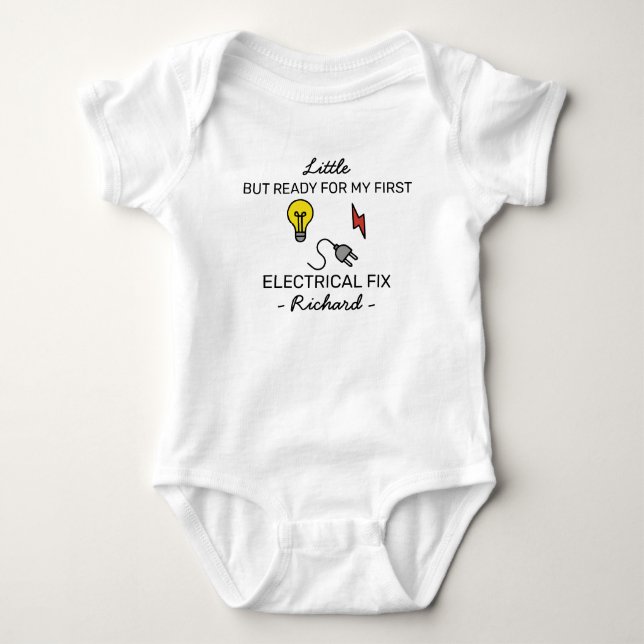 Electrician Baby Announcement First Electrical Fix Bodysuit (Front)