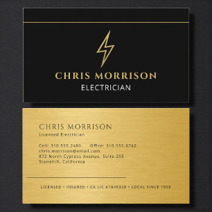 Electrician Black Gold Metallic Contractor Business Card