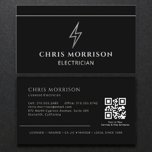 Electrician Black & Silver Professional QR Code Business Card