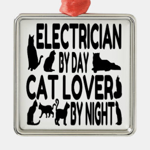 Electrician by Day Cat Lover by Night Metal Tree Decoration
