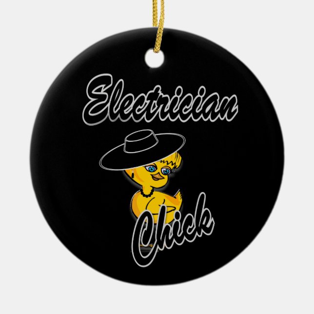 Electrician Chick #4 Ceramic Tree Decoration (Front)