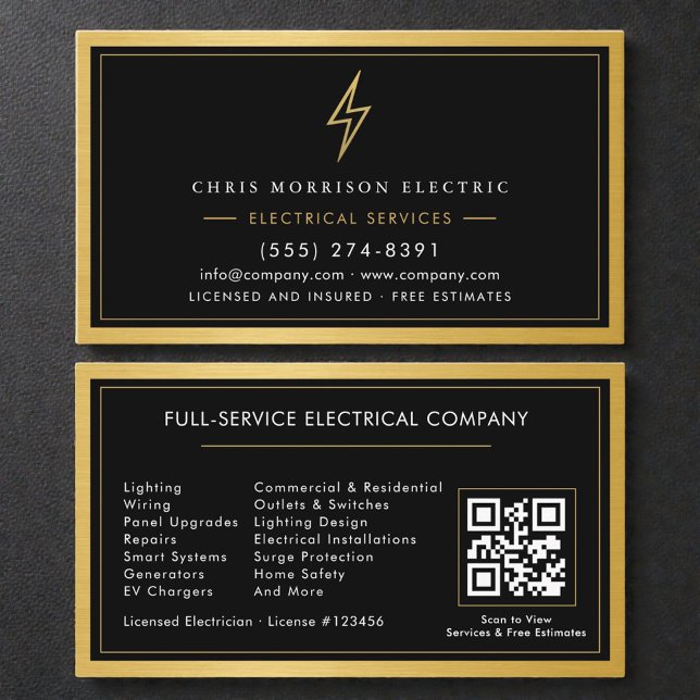 Electrician Contractor Gold Black Metallic Business Card (Creator Uploaded)
