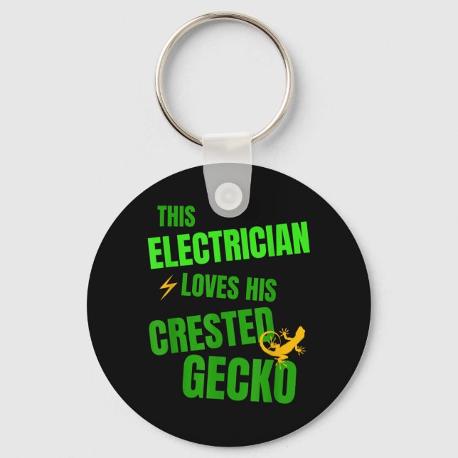 Electrician Crested Gecko Lover Funny Reptile Key Ring (Front)