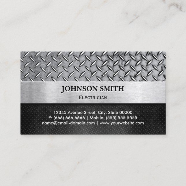 Electrician - Diamond Metal Plate Business Card (Front)