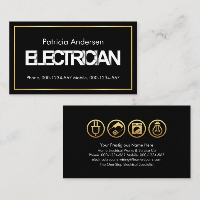 Electrician Drop Shadow Signage Business Card (Front/Back)