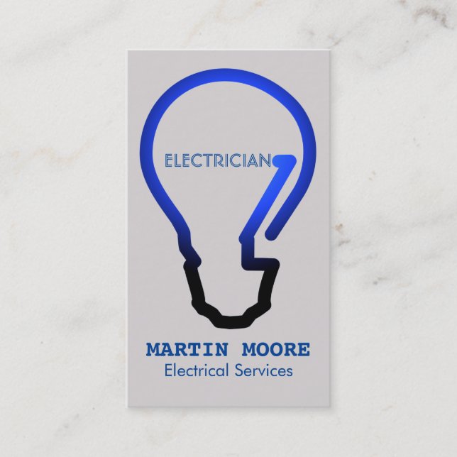 Electrician electical services light bulb blue business card (Front)