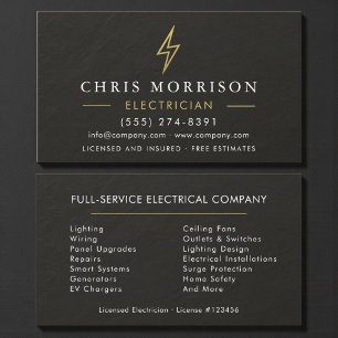 Electrician Electric Black Gold Slate Stone Business Card