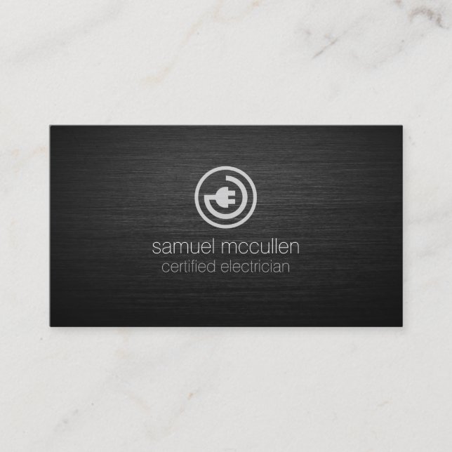 Electrician Electric Plug Icon BrushedMetal Skills Business Card (Front)