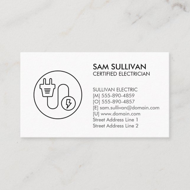 Electrician Electrical Contractor Business Card (Front)