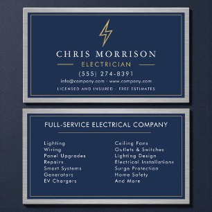 Electrician Electrical Contractor Metal Navy Blue Business Card
