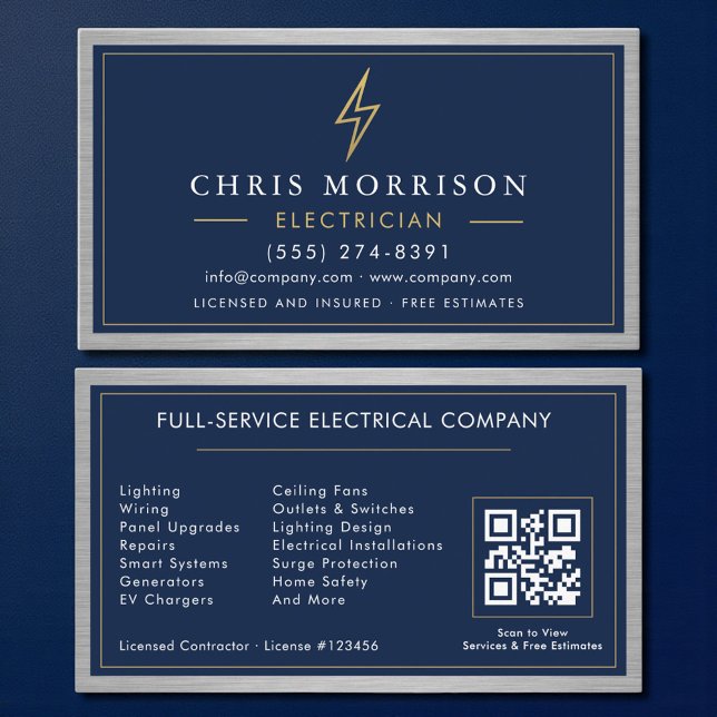 Electrician Electrical Contractor Metal QR Code Business Card (Creator Uploaded)