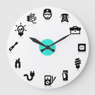 Electrician Electrical Work Icons Wall Clock