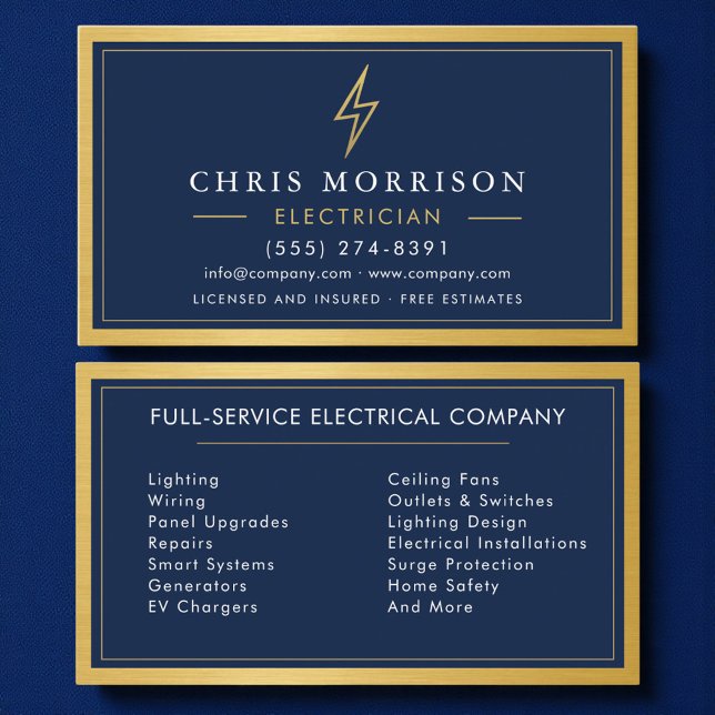 Electrician Handyman Contractor Metal Navy Blue Business Card (Creator Uploaded)