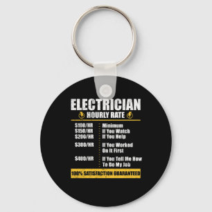 Electrician Hourly Rate Funny Lineman Dad Retro Key Ring